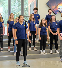 Members of Menlo's vocal ensemble perform in the Creative Arts and Design Center.